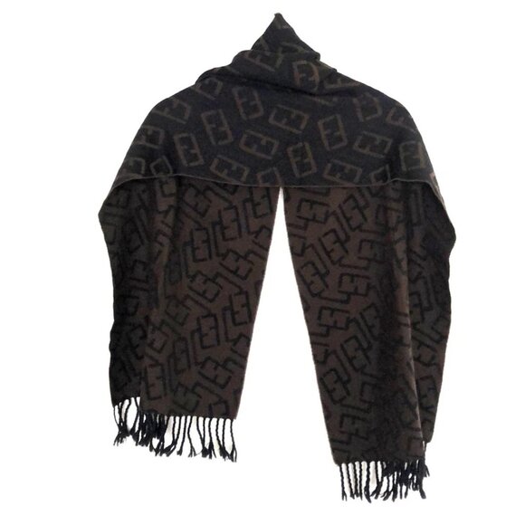 FENDI - Brown Black Wool Scarf 210-051325 - Picture 2 of 6